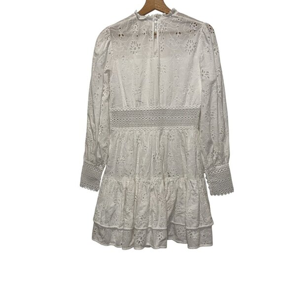 ALL SAINTS White Long-Sleeve Tiered Annasia Broderie Mini Dress Women's Size 4 - Picture 3 of 10